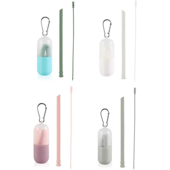 Ensemble de 4 Pailles Réutilisables en Silicone Sans Bpa, Pailles Réutilisables en Silicone pour Boissons Froides Ou Chaudes, avec Étui et Brosse de Nettoyage de 7mm de Diamètre