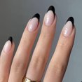 thumbnail image 4 of Uñas postizas en forma de almendra, punta francesa negra, uñas postizas acrílicas, pegamento artificial mediano en uñas para mujeres y niñas, decoración de uñas de verano, 24 piezas, 4 of 4
