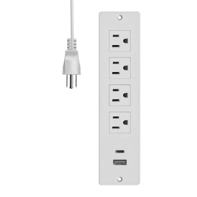 LEEYNEER Recessed Power Strip Socket Mountable Desk Power Outlet Desktop Power Strip with 4 AC Sockets and USB Type-C Ports for Conference Tables Sofas Bedside Tables and Office Desks