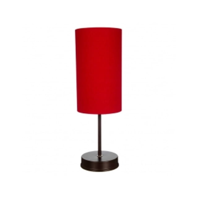 lampara silindir roja iluminación luz vic innovador lámpara de mesa roja con pantalla cilíndrica alta y base circular en acero, vista frontal centrada sobre fondo blanco; diseño moderno LED de Iluminación Luz Vic, ideal para salas, comedores y lobbys, y también usada como luz de acento decorativa.