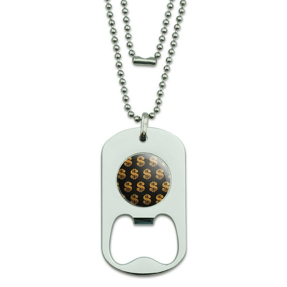 Gold Dollar Sign Money Pattern Military Dog Tag Bottle Opener Pendant