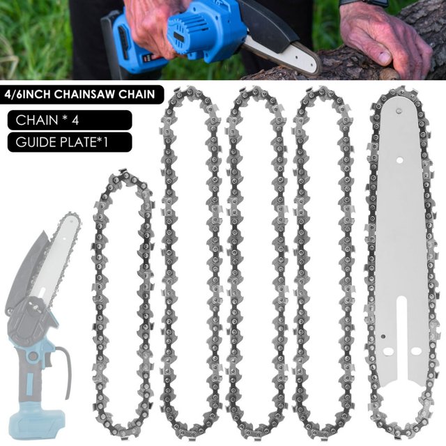 HLONK 5 Pcs Mini Chaîne de Tronçonneuse avec Barre de Remplacement 4/6 Pouces Guide Métallique Chaîne de Tronçonneuse Résistante à l'Usure Menuiserie