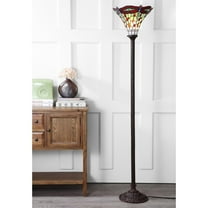JONATHAN Y Dragonfly Tiffany-Style 71" Torchiere LED Floor Lamp, Bronze/Red, JYL8002A