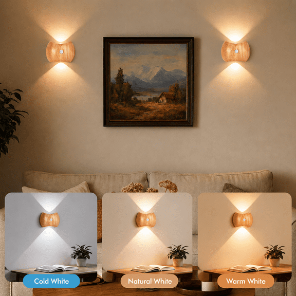 Motion Sensor Wall Lights, Rechargeable Wireless Wall Sconces, Up and Down Light, 2 Pack