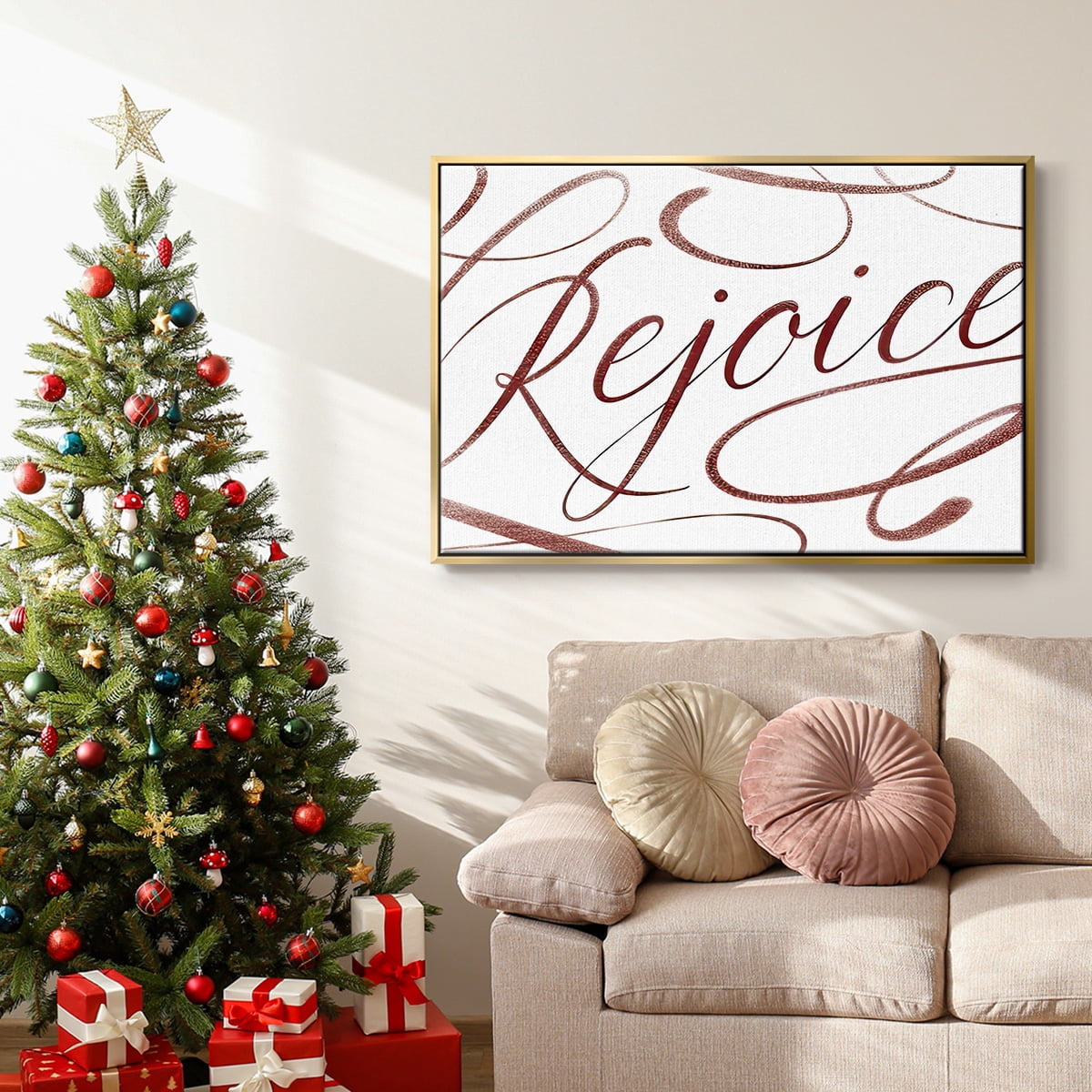 Rejoice - Framed Gallery Wrapped Holiday Canvas - 27 x 41 - Gold Frame