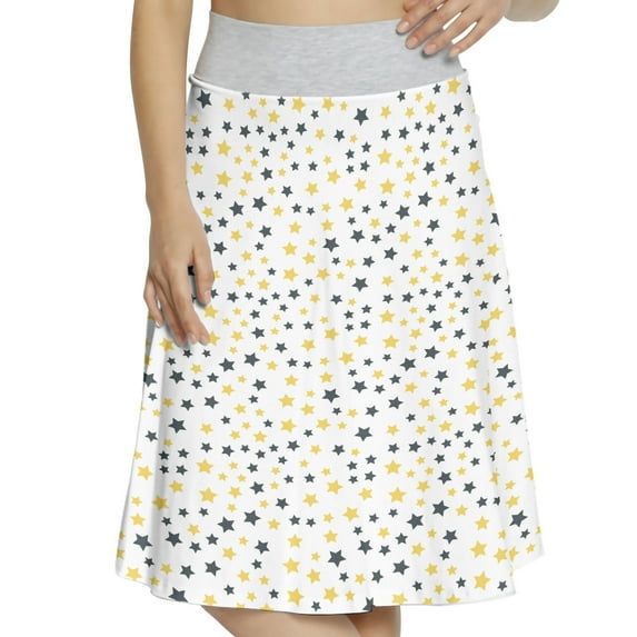 Women's Abstract Grey and Yellow Stars Art A-line Printed Skirt Casual Wear, 3XL, Mustard Grey and White, by Ambesonne