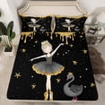 thumbnail image 2 of Homewish Dance Ballet Girl Twin Sheet Sets 3pcs for Teens Children,Cartoon Swan Twin Fitted Sheet Microfiber,Golden Stars Glitter Breathable Flat Sheet,Microfiber Bedroom Decor, 2 of 7