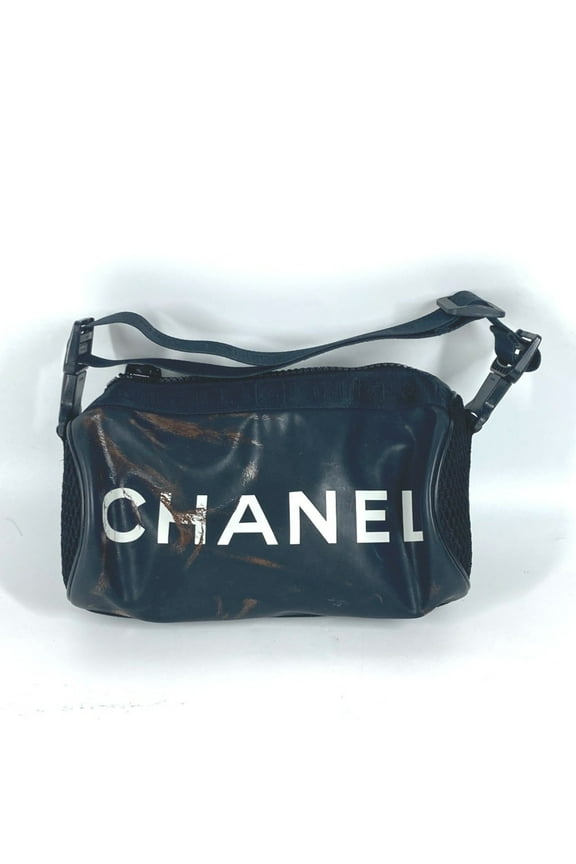 Pre-Owned CHANEL Chanel Sport Logo Shoulder Bag Cylinder Shape Rubber Women's Black (Fair)