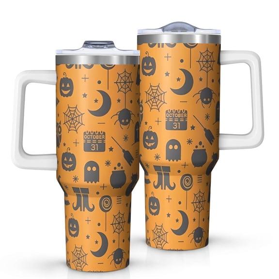 Halloween Minimalist Icons Pattern Tumbler with Handle and Lid,40oz Double Wall Vacuum Insulated Tumbler,Cups Gift for Women and Men