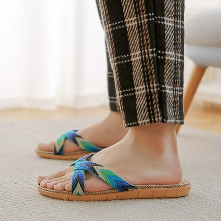 

Leesechin Clearance Mens Fashion Anti-slip Linen Home Indoor Open Toe Flat Shoes Beach Slippers