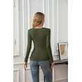 thumbnail image 2 of VICHVVY Women's Scoop Neck Long sleeve Shirts Ribbed Slim Fitted Casual Basic Top Blouses Fall Winter Arm Green M, 2 of 6