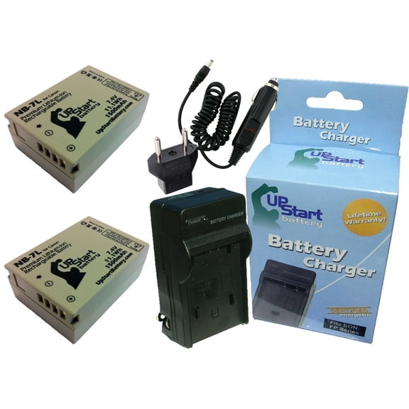 2x Pack - Canon PowerShot G10 Battery   Charger with Car & EU Adapters - Replacement for Canon NB-7L Digital Camera Battery and Charger (1500mAh, 7.4V, Lithium-Ion)