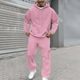 thumbnail image 3 of Jogger Sweatsuits 2 PCS Men Solid Relaxed Fit Fall Winter Outdoor Clothes Long Sleeve Hooded Sweatshirt Matching Open Bottom Cargo Sweatpants Sets (Pink,3X-Large), 3 of 8