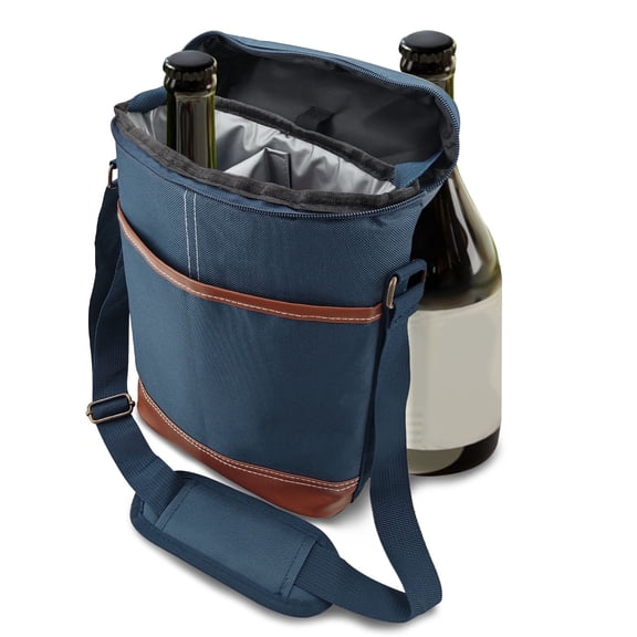 Blue Wine Cooler Bag for 2 Bottles, Insulated Wine Carrier Tote Bag with Hidden Dispenser & Adjustable Shoulder Strap for Travel Party Dinner Picnics Gifts Women Men