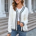 thumbnail image 3 of SWSMCLT Women's Long Sleeve Sweater Button Up Knit Cardigan Loose Fit Baggy Sweater Warm Spring Soft Fall Fashion School Y2K Contrast Color Striped White Large, 3 of 5