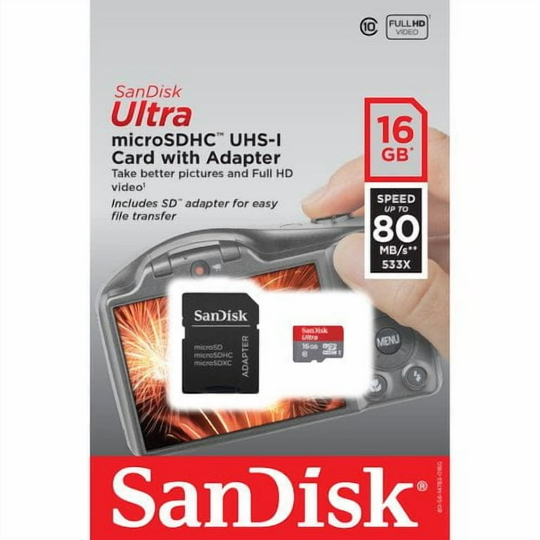 Sandisk 16 GB Ultra MicroSDHC Memory Card with Adapter - Walmart.com
