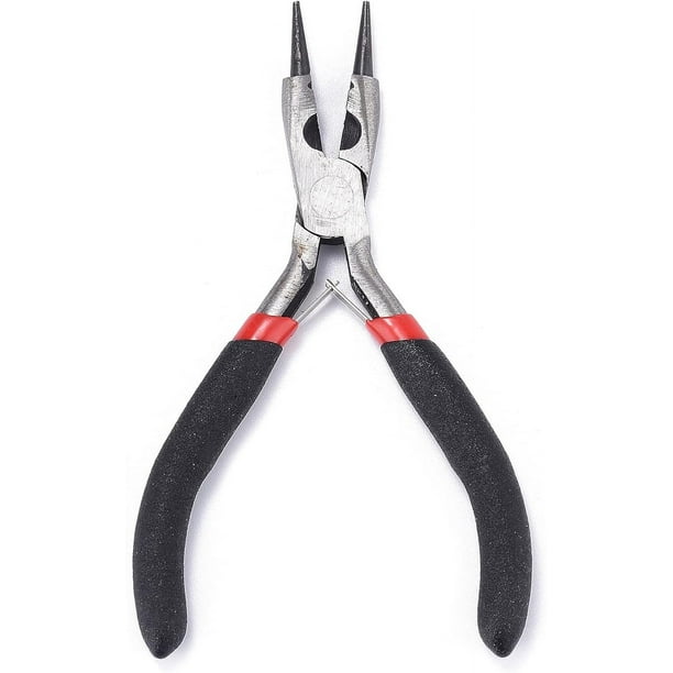 Alicates de punta redonda de 12,7 cm (5 pulgadas), color negro, para joyería. Mini alicates de acero al carbono para hacer bucles de alambre y bisutería.
