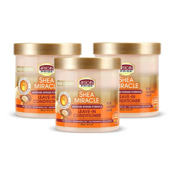 African Pride Shea Miracle Leave In Conditioner (3 Pack) - Contains Shea & African Mango Butter to Smooth Curls, Coils & Waves, Nourishes Hair, 15 oz