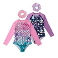 thumbnail image 2 of 2 Pack Girls Long Sleeve Rash Guards One-Piece Swimsuit with Hairband Bathing Suit Swimwear 2-10T, 2 of 8