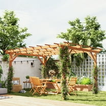 Outsunny 10' x 13' Outdoor Pergola, Wood Gazebo Grape Trellis with Stable Structure for Climbing Plant Support, Dark Brown