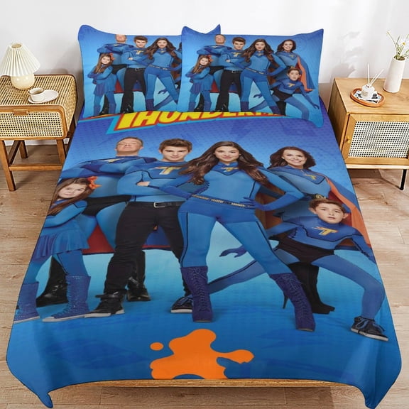 The Thundermans Duvet Cover Bedding Set Cartoon Print Soft Quilt Cover 3 Pieces, 1 Comforter Cover & 2 Pillowcases for Kids Teens Boys Girls Room Decor 86"x70"