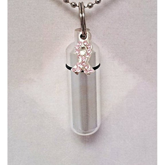 Engraved Breast Cancer Awareness CREMATION URN - Memorial Keepsake with Ball Chain, Velvet Pouch & Fill Kit