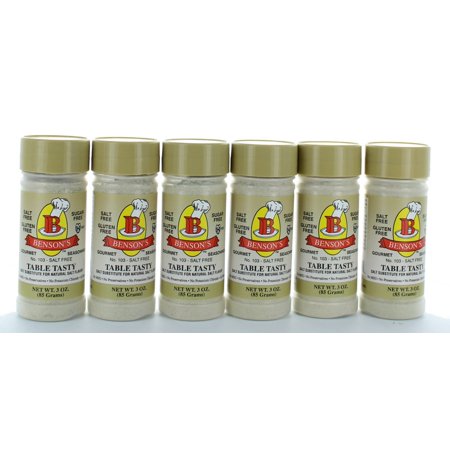 Bensons - 6-Pack Table Tasty No Potassium Chloride Salt Substitute - No Sodium Salt Alternative - 6 Plastic Bottles With Shakers (3 oz)(Pack of 6)
