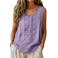 thumbnail image 2 of ClodeEU Women's Embroidered Linen Blend Sleeveless Crewneck Tank Top ,Loose Fit Casual Blouse Purple,Womens Plus XL, 2 of 8