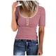 thumbnail image 1 of Camisetas de Manga Corta para las Mujeres Rayas Impreso Botón Arriba Tee, Cuello Redondo Casual Tops de Algodón para las Mujeres, 1 of 4
