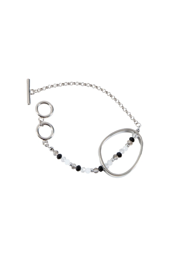 Black Beaded and Metal Hoop Silver Toggle Bracelet for Women