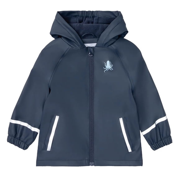 LIZENG Toddler Boys Girls Hooded Sea Animals Printed Rainproof Jacket Zip Reflective Stripe Rain Coat with Pockets Girls Rain Wear