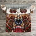 thumbnail image 3 of Ambesonne Bear Quilted Bedspread Set 3 Pcs, Head with Patterns, Queen Size, Brown Red Blue, 3 of 3