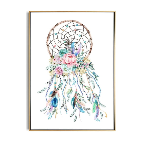 Kna Prints - Boho Floral Dream Catcher Print: Pink & Aqua Nursery Decor For Baby Girls, Unframed Wall Art, UNFRAMED-24x36