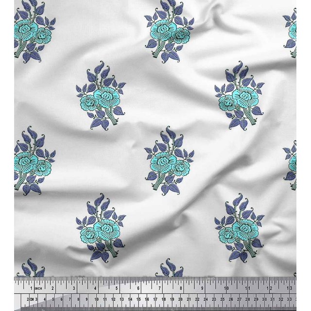 Soimoi Polyester Crepe Fabric Leaves & Floral Block Print Fabric by Yard 52 Inch Wide
