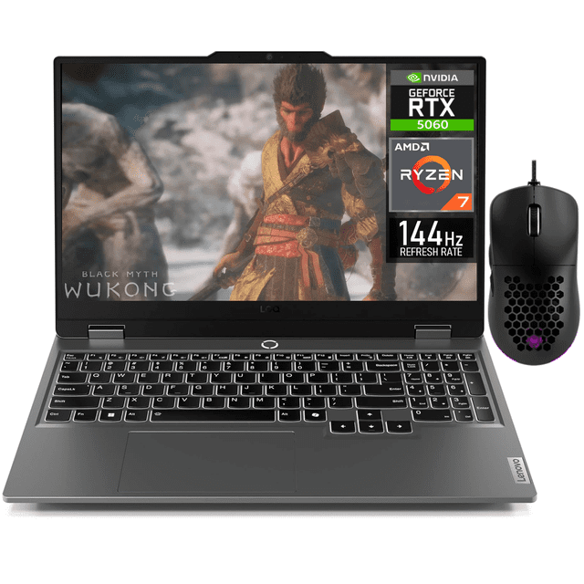Laptop Gamer LENOVO LOQ GeForce RTX 5060 8GB Ryzen 7 250 24GB DDR5 SSD 512GB Pantalla 15.6" IPS FHD 144Hz Teclado Ingles Mouse