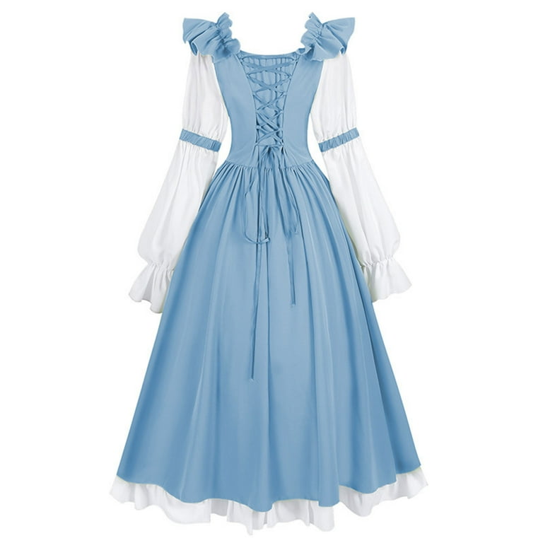 Kaemgyyd Cocktail Dresses for Women Lantern Long Sleeve Ruffle Crew Neck Medieval  Dress Cute Colorblock Layer Wedding Guest Dresses - Walmart.com