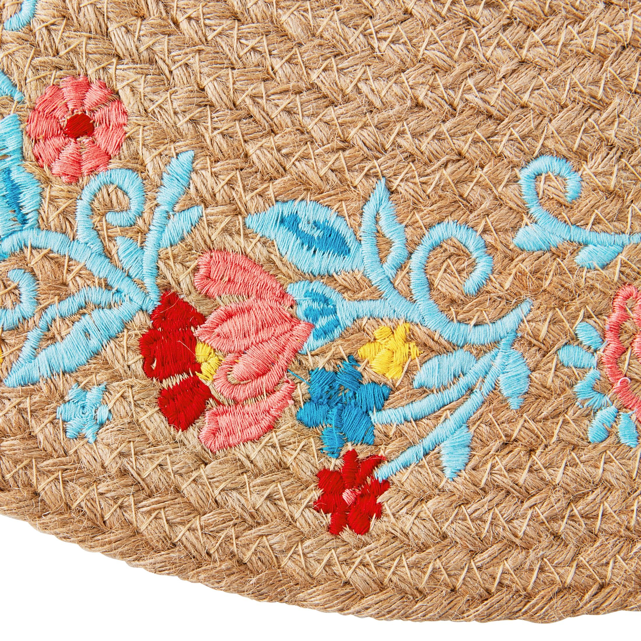 The Pioneer Woman Sweet Rose Embroidered Jute Round Placemat, Multicolor, 15"