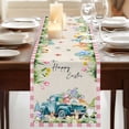 thumbnail image 3 of Table Runners 120 Inches Long Dress Scarves, Easter Farmhouse Coffee/Dining/Kitchen Table Runner for Living Room, Pink Plaid Blue Truck Eggs Bunny Retro Art 13x120 Inch, 3 of 9