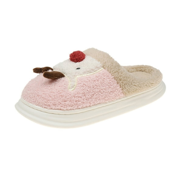 Tao Tao Christmas Slippers for Women Cute Fuzzy Reindeer House Slippers Animal Bedroom Slippers Cozy Indoor Slippers Outdoor Shoes Pink 38
