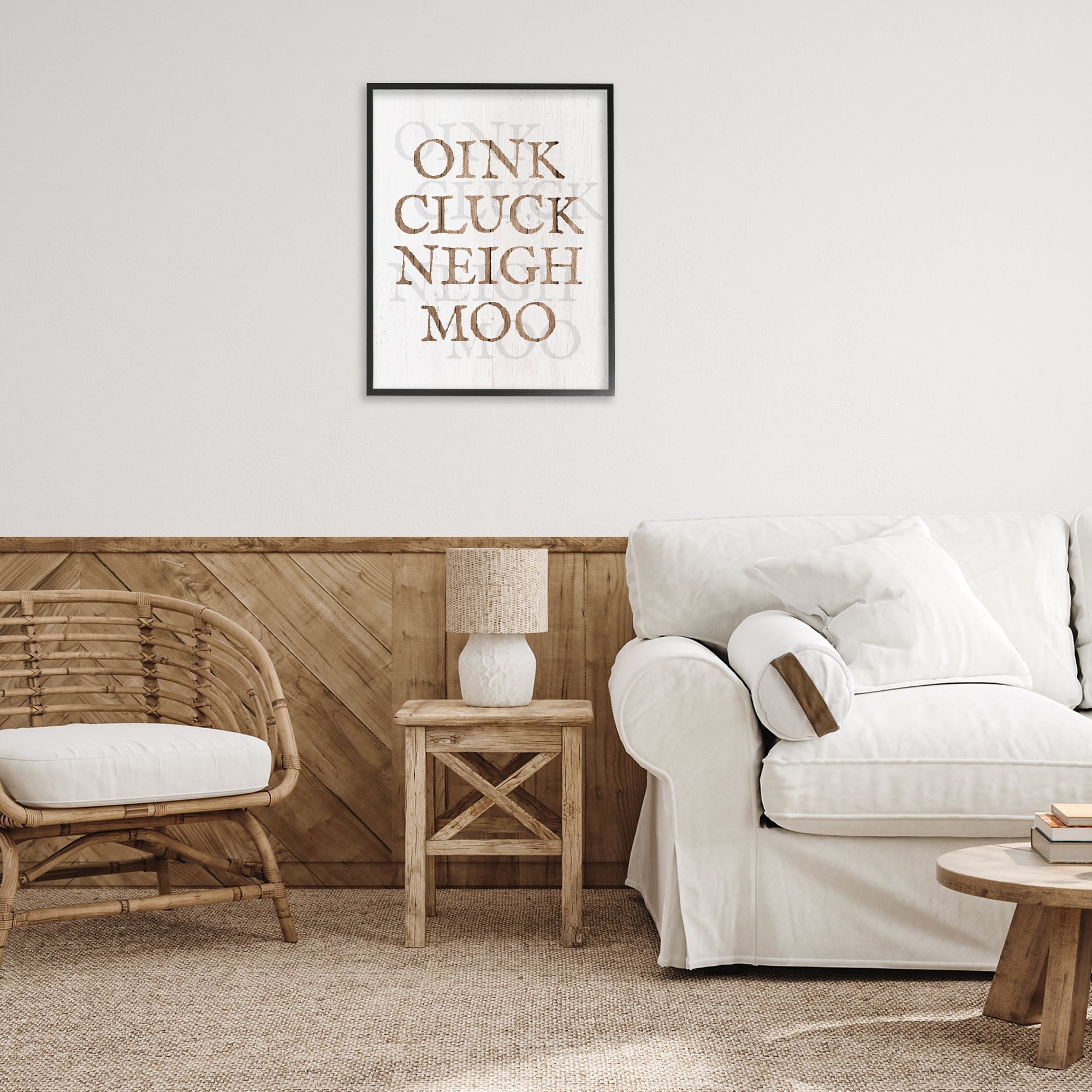 Stupell Industries Oink Cluck Neigh Moo Typography Painting Black Framed Art Print Wall Art, 24 x 30