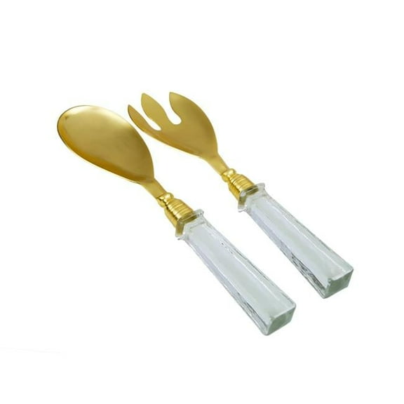 Classic Touch SS461 Stainless Steel Salad Servers with Square Printed Acrylic Handles, Set of 2