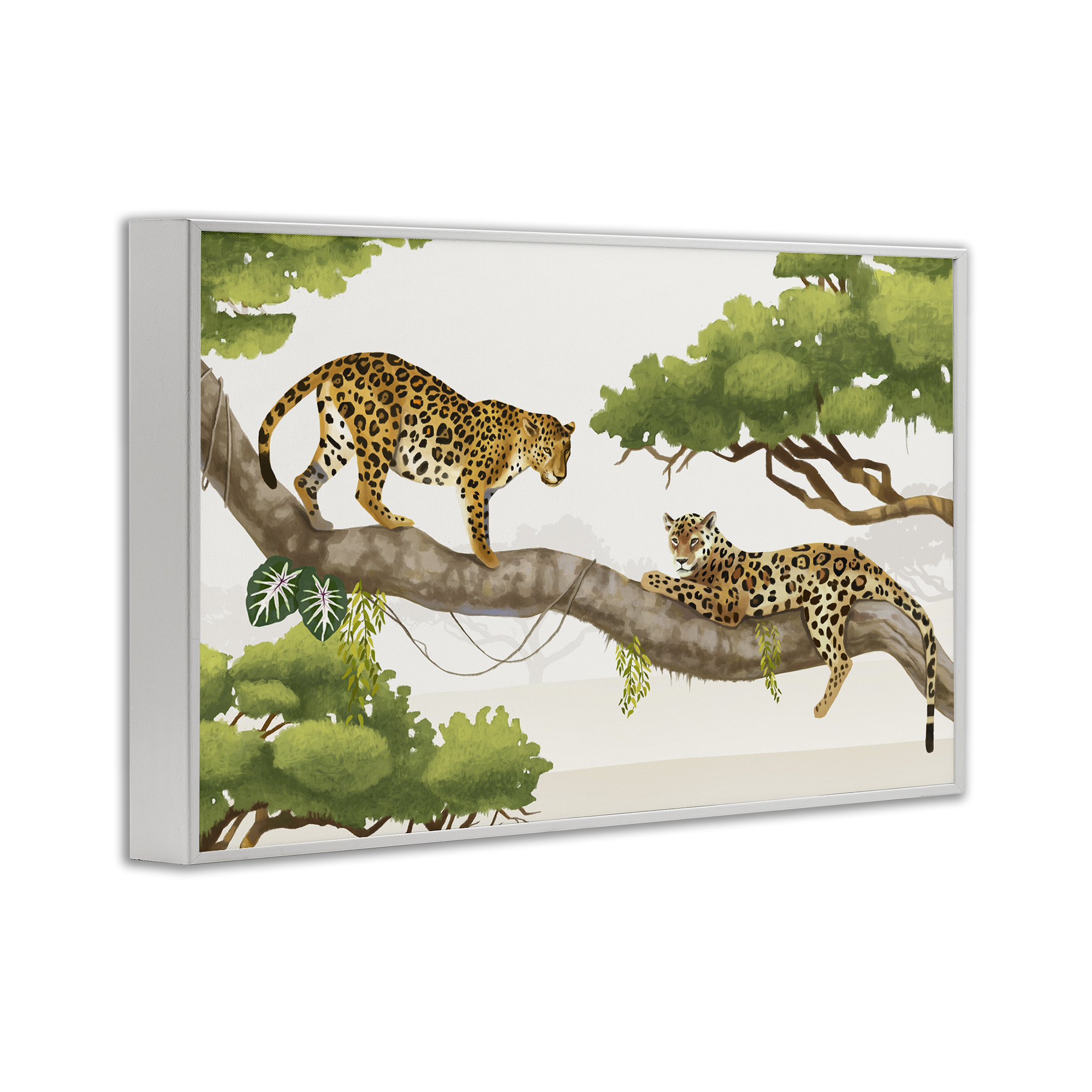 Stupell Industries Leopards Prowling on Branch Animals & Insects Painting White Framed Art Print Wall Art, 24 x 16