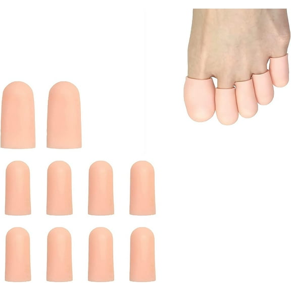 10 Pieces Toe Protector,Toe Caps,Cushion Toe,Toe Sleeve,Toe Covers,Silicone Toe,Relief from Rubbing, Ingrown Toenails, Corns, Blisters, Hammer Toes and Other Painful Toe Problems (Beige)