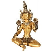 Exotic India Tibetan Buddhist Goddess Green Tara Statue, Brown/Silver/Gold