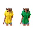 thumbnail image 1 of (2-Pack) Rinsvye Womens Casual Batwing Sleeve Button Down Short Sleeve Shirt Pure Color Oversized Blouse Summer Breathable Top Daily Wear Loose Fit Ladies Apparel, 1 of 5