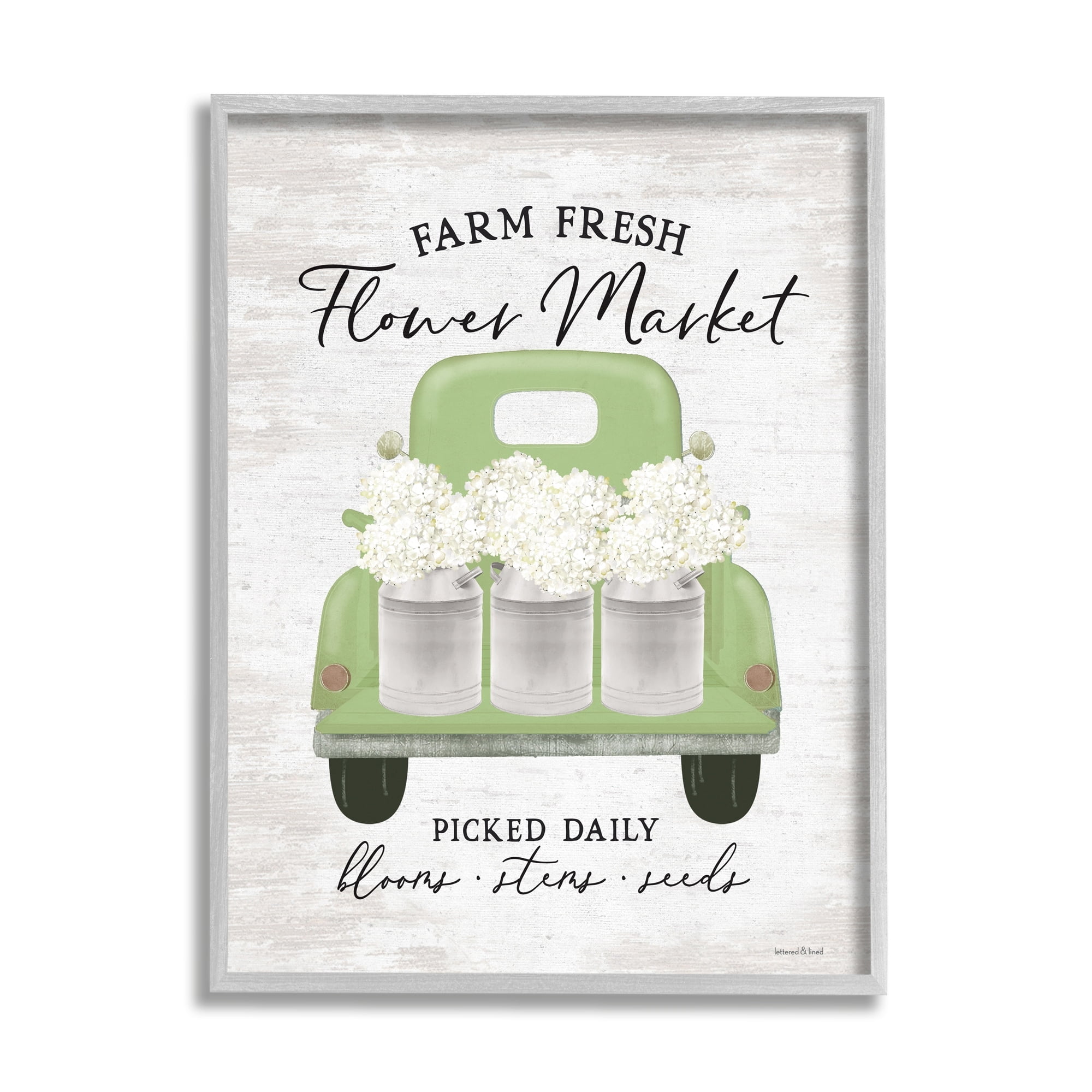 Farm Fresh Flower Market White Hydrangeas Milk Tin Gray Framed Giclee Art, 16 x 20