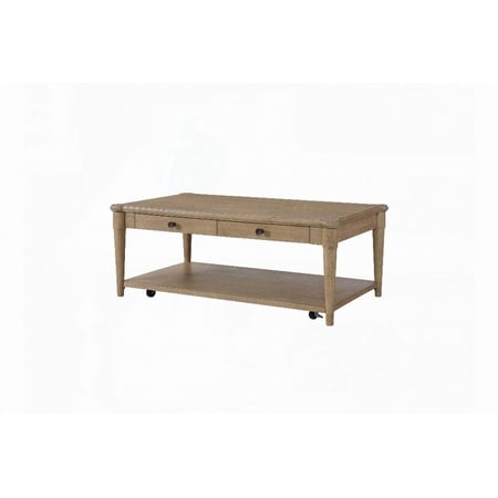 Sand Finished Cocktail Table with 2 Storage Drawers and Casters for Stylish Living Spaces