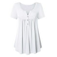thumbnail image 2 of Womens Short Sleeve Tunic Tops Baggy Pleated Henley Shirt V Neck Button Up Blouse Casual Basic Pullover, 2 of 5