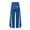 Blue, variant on Womens Contrast Side Stripe Capri Wide Leg Pants Dual Side Hand Pockets Adjustable Drawstring Elastic High Waist Curved Split Hem Loose Casual Trousers