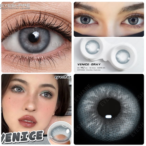 2 Pzs Lentes De Contacto De Colores De Color EYESHARE Suaves De Moda Desechables Anualmente Gris Marrón Azul 14,5 Mm (0.00)